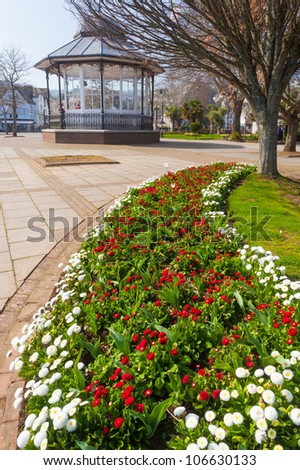 Flower beds and public space at Dartmouth Devon England UK