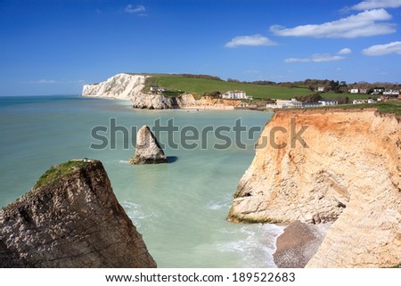 Dramatic chalk cliffs at Freshwater Bay on the Isle Of Wight England UK Europe