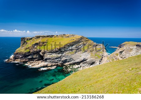 Tintagel Head and Castle Cornwall England often linked with the story of King Arthur
