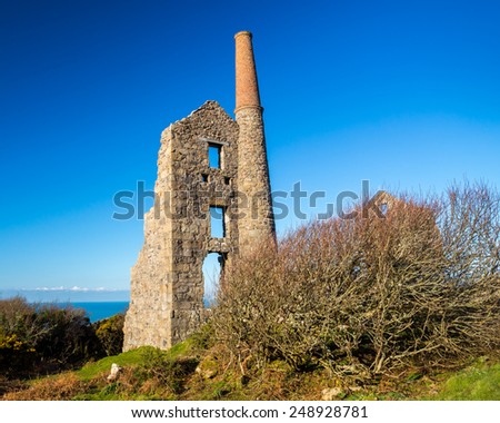 The ruins of Carn Galver Mine on the coast of Penwith Cornwall England UK Europe
