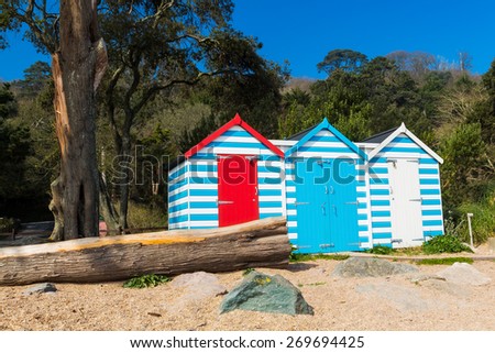Colourful beach huts at Blackpool Sands in the South Hams. Devon England UK Europe.
