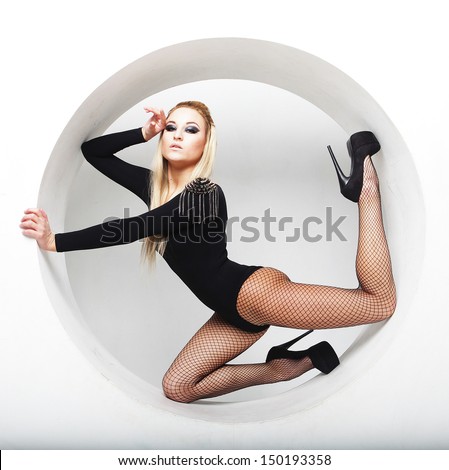 beautiful sexy blond woman posing in circle