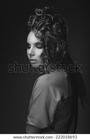 Beauty Portrait. Hairstyle. Black and white picture.