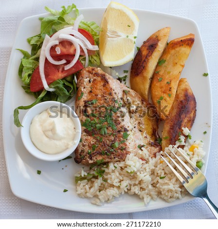 Greece food - Grilled salmon and vegetables