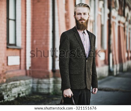 young handsome attractive bearded model man, summer time