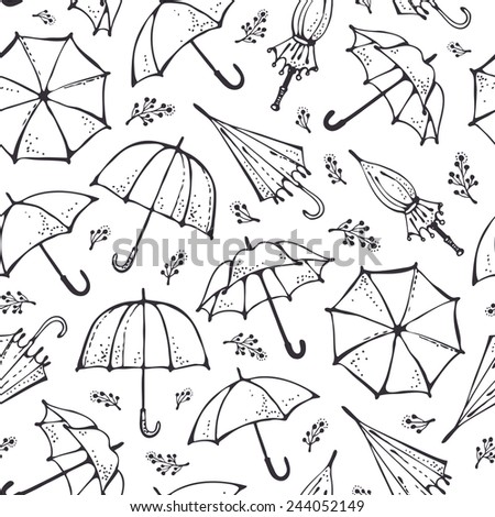 Umbrellas vector seamless pattern, hand drawn background