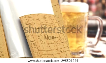 beige beer  menu ( barrel shaped ) in a restaurant or bar