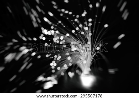 black and white particles fly in space of the optical fiber and circling ( abstract blur background  )