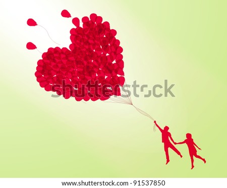 Couple Holding Heart Shape Balloon Stock Vector 91537850 : Shutterstock