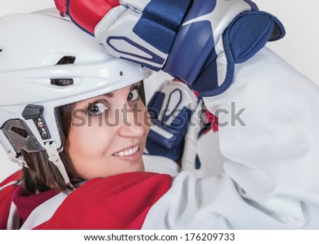 Beautiful ice hockey female player fashion portrait