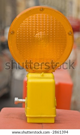 Orange Flashing Warning Light At A Construction Site In New York City ...