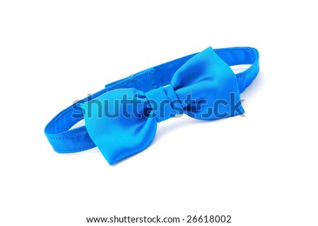 A little boy's blue bow tie isolated on white studio background