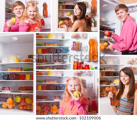 collage with people at the refrigerator