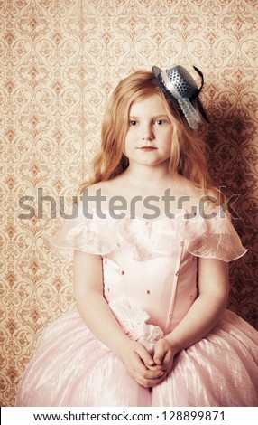 retro little girl on background wallpaper