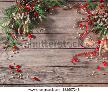 Christmas Decoration Over Wooden Background Stock Photo 163557248 : Shutterstock