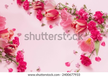 Similar – Image, Stock Photo Tulips frame with purple petals at white background. Seasonal springtime flowers