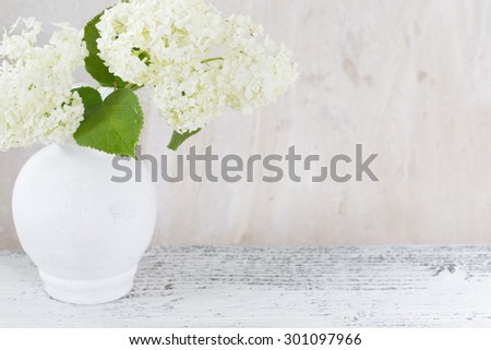 hydrangea in white vase on grunge background