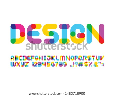 Colorful overlapping font set in vector format