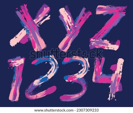Colorful Handwriting Brush stroke font set - X,Y,Z,1,2,3,4