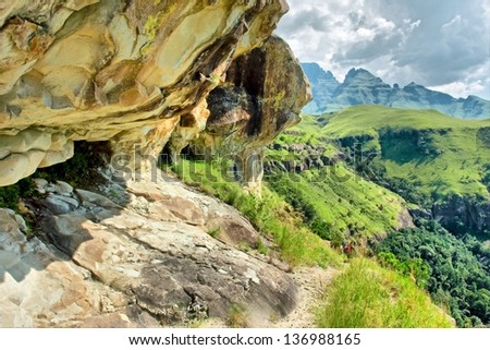 Shade-and-shelter rock. Shot in Monk\'s Cowl nature reserve, Drakensberg Mountains, South Africa.