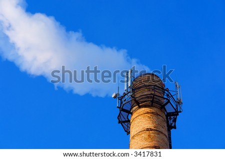 Close-up of a steaming chimney stalk. Shot in Poltavska region, Ukraine