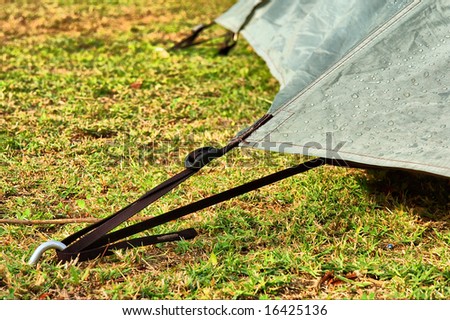 Corner of the camping tent with dew/rain drops on it. Shot in Gifberg Mountains, near Wanrhynsdorp, Western Cape, South Africa.