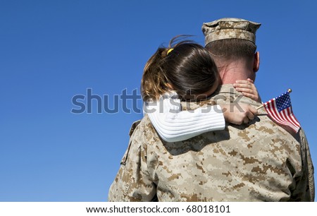 Similar – Image, Stock Photo Girl hugging military man after homecoming