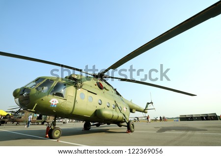 BATAJNICA, SERBIA - SEPTEMBER 2: Mi-8 multipurpose helicopter is displayed during the celebration of 100 years  of Serbian Air Force on September 2, 2012 in Batajnica, Serbia