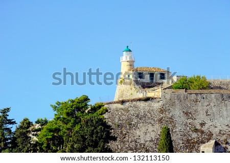 Old lighthouse at old fortress in the City of Kerkyra, Corfu, Greece