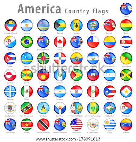 Hi detail vector shiny buttons with all American Country flags. Every button is isolated on its own layer 