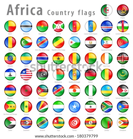 Hi detail vector shiny buttons with all African flags. Every button is isolated on it's own layer