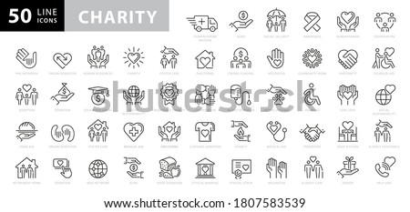 Premium set of charity line icons. Simple pictograms pack. Stroke vector illustration on a white background. Modern outline style icons collection