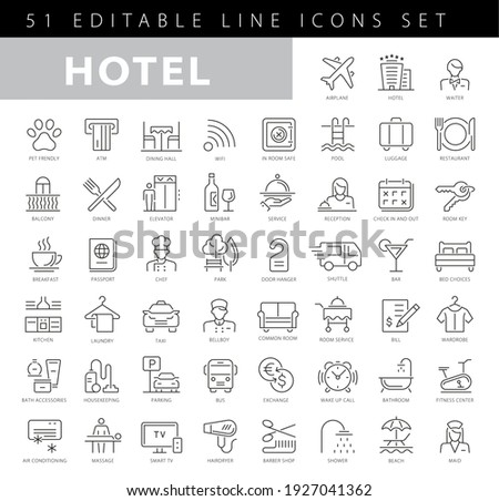 Hotel service, Simple thin line hotel icons set, Vector icon design