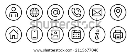 web icon, contact us icon, blog and social media round signs