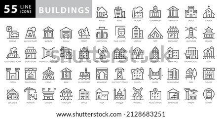 Building minimal thin line web icon set. Outline icons collection. Simple vector illustration