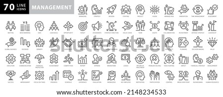 Simple Set of Business Management Related Vector Line Icons. Contains such Icons as Inspector, Personal Quality, Employee Management and more. Editable Stroke