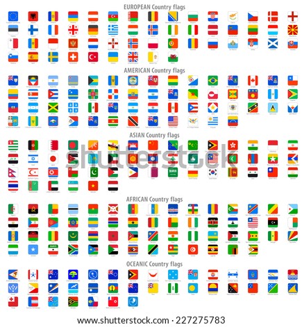 Full collection of World Rounded Square Vector National flag Icons.