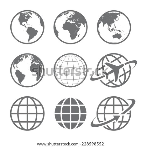 Earth Vector globe Icon set. Set of nine simple Earth globe icons. Vector file is layered.