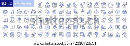 Management line icons set. Business Managment and Direction elements outline icons collection. Businessman, Career, Human Resources, Employee, Strategy, Communication, Teamwork - stock vector