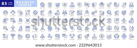 Business people Thin Line Icons set. Businessman and Woman Outline Icons Collection. Teamwork, Human Resources, Meeting, Employee, Teamwork, Work Group, Career, Resume - stock vector