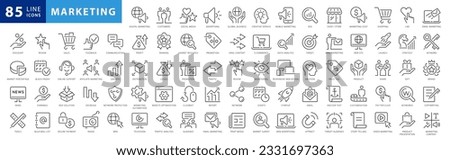 SEO and promotion line icons collection. Big Marketing UI icon set. Thin outline Black and White icons pack. Vector illustration eps10