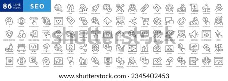 SEO and promotion line icons collection. Big UI icon set. Thin outline icons pack. Vector illustration eps10