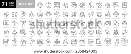 Customer Service and Support - Outline Icon Collection. Thin Line Set contains such Icons as Online Help, Helpdesk, Quick Response, Feedback and more. Simple web icons set