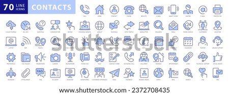 Contact Us icon set. Complete With Concepts like E-mail, Phone, Address, Online Support, Smartphone, App, Feedback and more. Two Color Flat Style Icons vector collection
