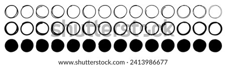 Modern black brush circles. Grunge circles. Filled and Outlined Brush circles. Vector illustration. Isolated on White background