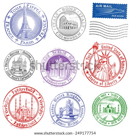 High quality Grunge Vector Stamps of major monuments around the world.