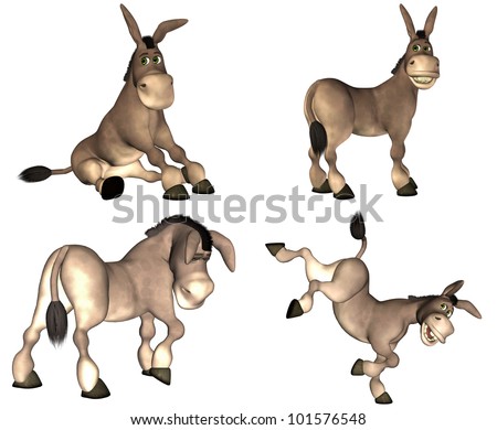 Illustration Of A Pack Of Four (4) Cartoon Donkeys With Different Poses ...