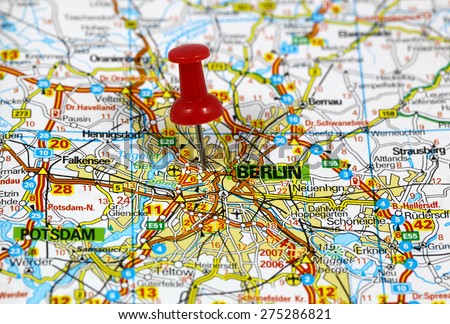 map with pin point of berlin in germany