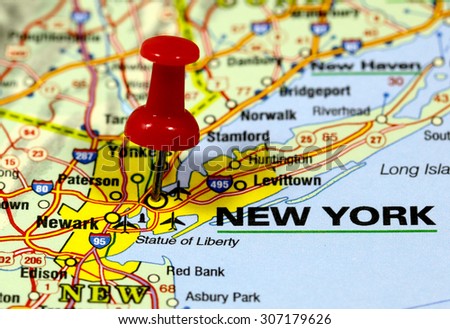 map with pin point of new york in usa