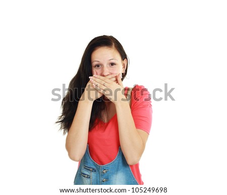bright picture of woman with hand over mouth
